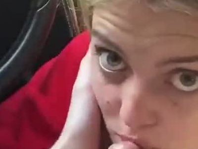 White slut sucking dick in a car
