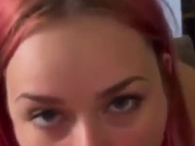 redhead sticks her ass out and sucks dick
