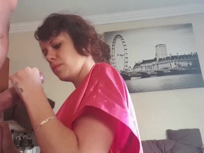 Amateur Brunette Deepthroats and Gags on a Big Cock